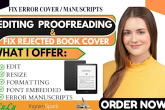 fix error, modify, resize, edit book cover, ebook cover,KDP manuscript 30 min