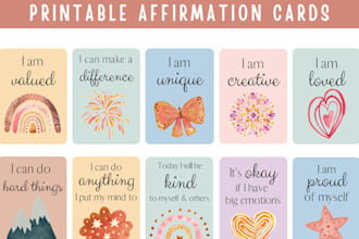 custom printable affirmation cards, motivational card deck design, illustrations