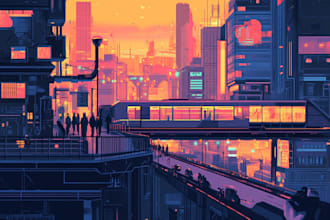 create cyberpunk futuristic city landscape or sci fi concept