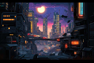 create a science fiction city, cyberpunk, futuristic scifi art illustration