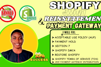 do shopify reinstatement restore payment hold aup section 7 deactivation fix