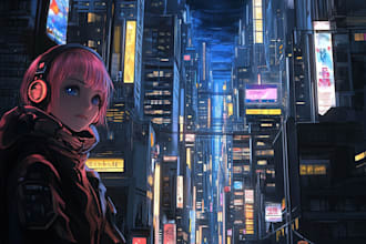 make environment illustration of cyberpunk night city art