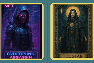 retro tarot card, tcg, nft, poker, board game, zodiac, oracle card illustration