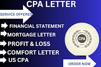 build a US CPA profit loss, financial statement, CPA letter
