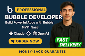 create a bubble io web app or mvp with apis, automation, and clean UI, UX