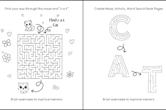 create maze, activity, word search book pages