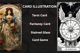 design fantasy tarot or game card illustrations in stained glass style for deck