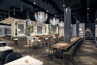 3d hotel interior,bar model,cafe plan redesign,top golf swing suites,restaurant
