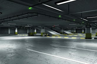 create 3d  car park design, parking stall, parking bay, 3d garage design