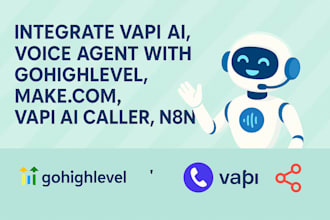 integrate vapi ai, voice agent with gohighlevel, make  com, vapi ai caller, n8n