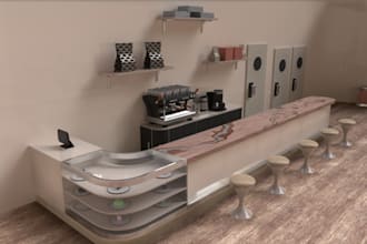 do 3d  cafe restaurant, interior design,3d bar, coffee shop and 3d nightclub