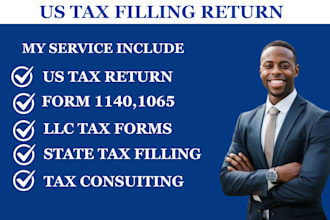 prepare and efile US tax returns, US tax filing, llc tax form 1040, 1120, 1065