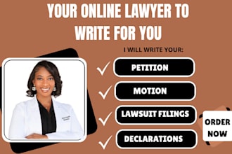 write motion, petition, lawsuit, pleadings, demand letters and legal document