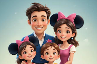 design a professional disney family portrait