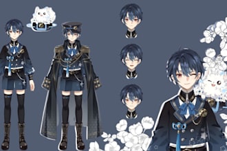 draw a custom character design or reference sheet in anime style for vtuber