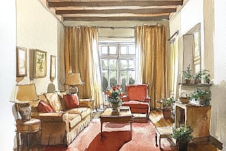 sketch design your interior room in my watercolor style