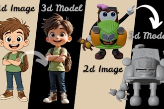 convert 2d to 3d printable character model, 3d toy animal model for 3d printing
