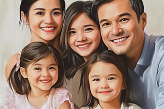 draw realistic family portrait, couple or group from photo