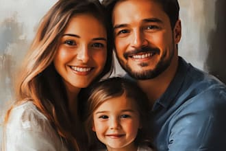paint realistic digital oil paint family portrait, couple drawings