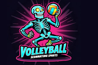 mascot skeleton volleyball logo with unlimited revision