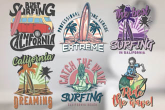 draw modern retro surf illustration tshirt logo design