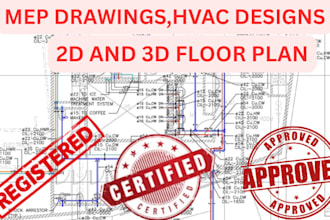 do hvac, mep drawings, 3d and 2d floor plan with USA pe stamp