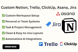 custom notion template, trello, jira, clickup, asana, notion expert, n8n
