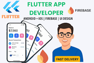 develop a custom flutter mobile app with firebase and modern UI