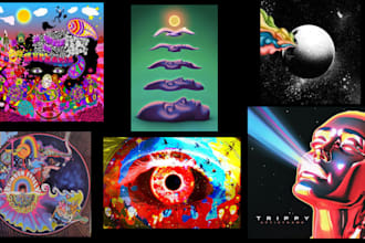 create psychedelic illustration for music album cover design