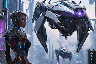 design futuristic mecha robots and pilots cyberpunk concept art