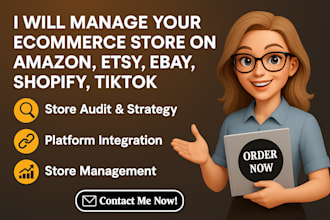 manage and promote your ecommerce store on amazon, etsy, ebay, shopify, tiktok