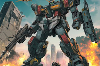 draw gundam, transformers, mecha robot in anime manga style