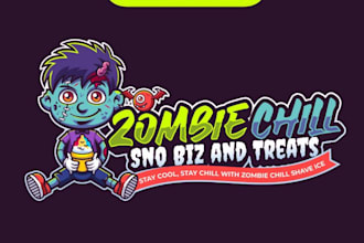 do cartoon ice cream monster zombie halloween shave ice logo design