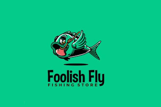 do modern animal cartoon fun fish hook lures logo design