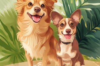 create a custom disney pet portrait illustration