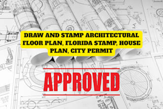 draw and stamp architectural floor plan, florida stamp, house plan, city permit