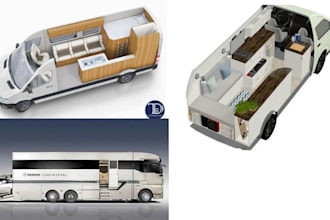 3d custom motorhome, 3d camper, van, caravan, rv, trailer and 3d food truck