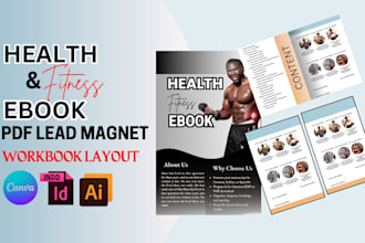 design health fitness ebook, workout plan pdf lead magnet canva workbook layout