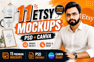 deliver 11 mockups for your etsy product in PSD and canva