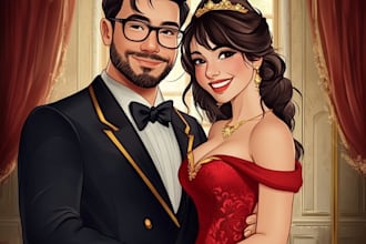 draw disney family couple cartoon portrait