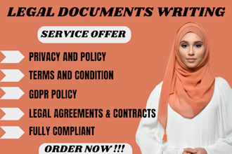 write legal agreements, contracts, privacy policy, complaints, gdpr policy, nda