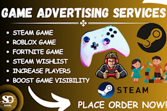 promote and advertise steam game, roblox game, fortnite map, game to get players