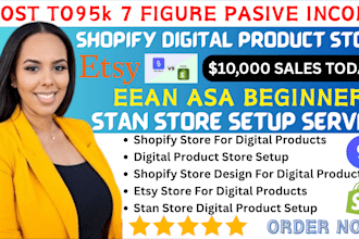 setup 7 figure shopify digital product store, etsy digital product, stan store
