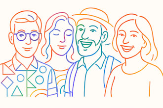 draw colorful line art portraits of people in a unique style