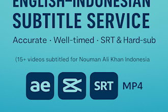 translate english videos into indonesian subtitles and provide srt files