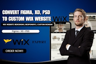 convert figma to custom wix website, xd PSD to wix website, wix website redesign