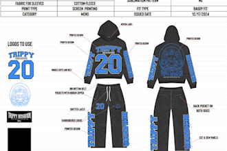 design fashion clothing apparel streetwear pant tshirts hoodie mock up tech pack