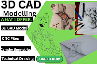 do 3d product design, drawing, model and cad design on solid work and render it