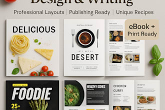 write and design your cookbook, recipe book, food recipes for publishing
