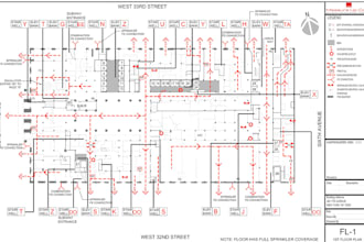 draft fire safety plans with alarms hydrants sprinklers placement and exit maps